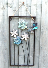 Metal Flower Wall Art Blue Flower Pattern Wall Plaque Garden/Indoor 48 x 24cm