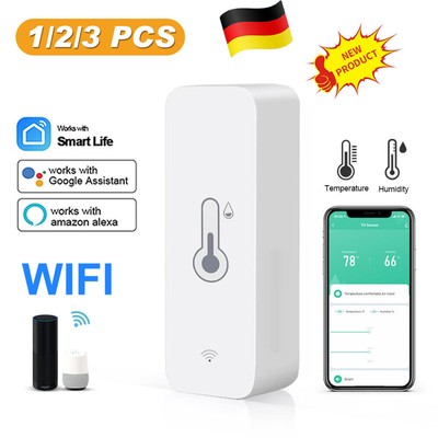 1-3x WIFI Tuya Smart WLAN Temperature Humidity Sensor Monitor for Alexa Google