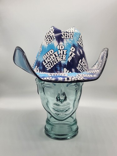 Bud Light Cowboy Hat Made from Recycled Budlight seltzer Beer Boxes Blue,White - Picture 15 of 18