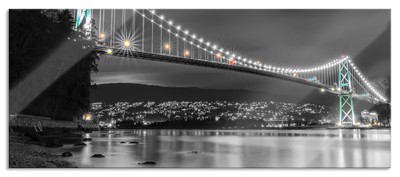 Lions Gate Bridge in Vancouver Panorama Glasbild, inkl. Wandhalterung