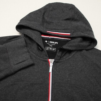 Fourlaps Jacket Mens 2XL XXL Gray Full Zip Hood Thumb Holes Pockets Fleece