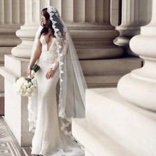 Mantilla Bridal Veil one tier With Lace edge trim For bride free ship