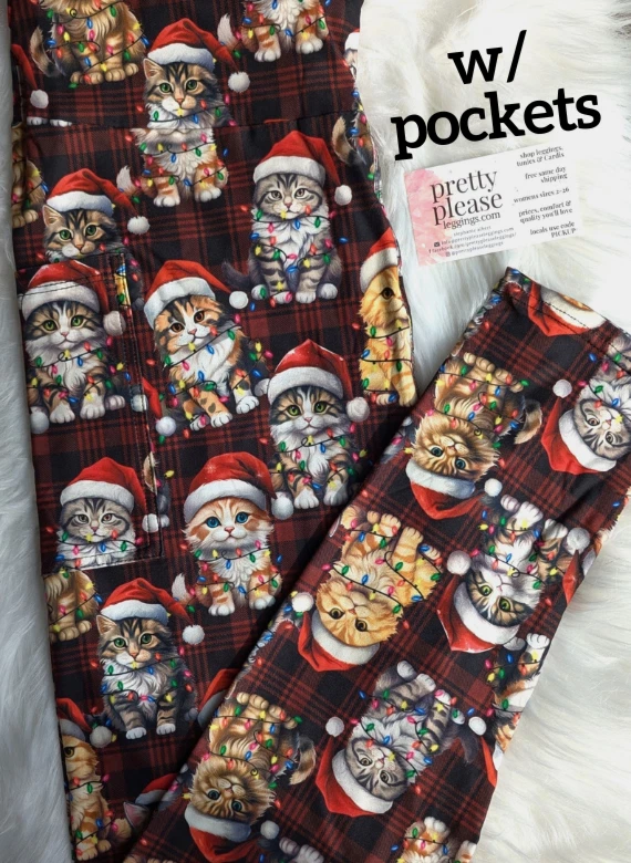 Adorables Gatitos de Navidad Súper SUAVES Banda de Yoga Lujo Leggings Gato Santa Plus rts Foto 2 de 2