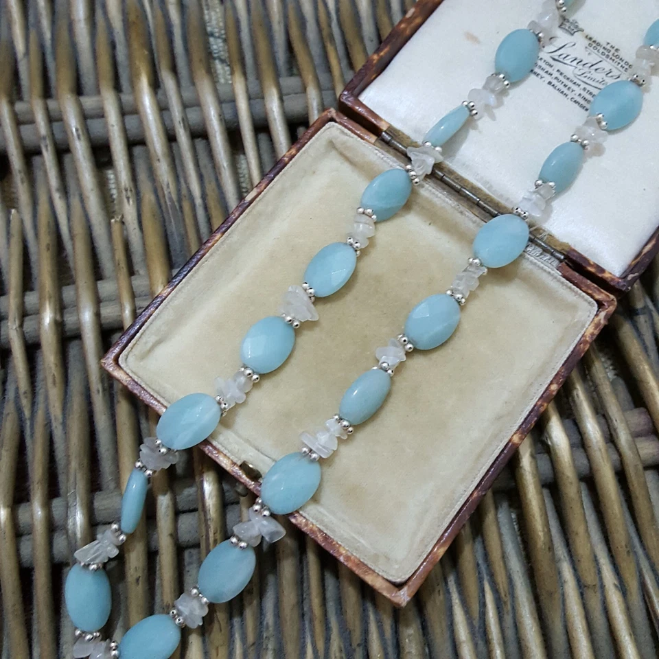 Ожерелье из стерлингового серебра 925 пробы с регулируемой цепочкой из натурального аквамарина и лунного камня QVC - Изображение 3 из 4