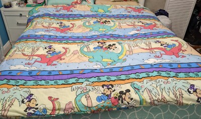 Vintage Disney Stone Age Mickey Minnie Dinosaur Twin size comforter RARE 