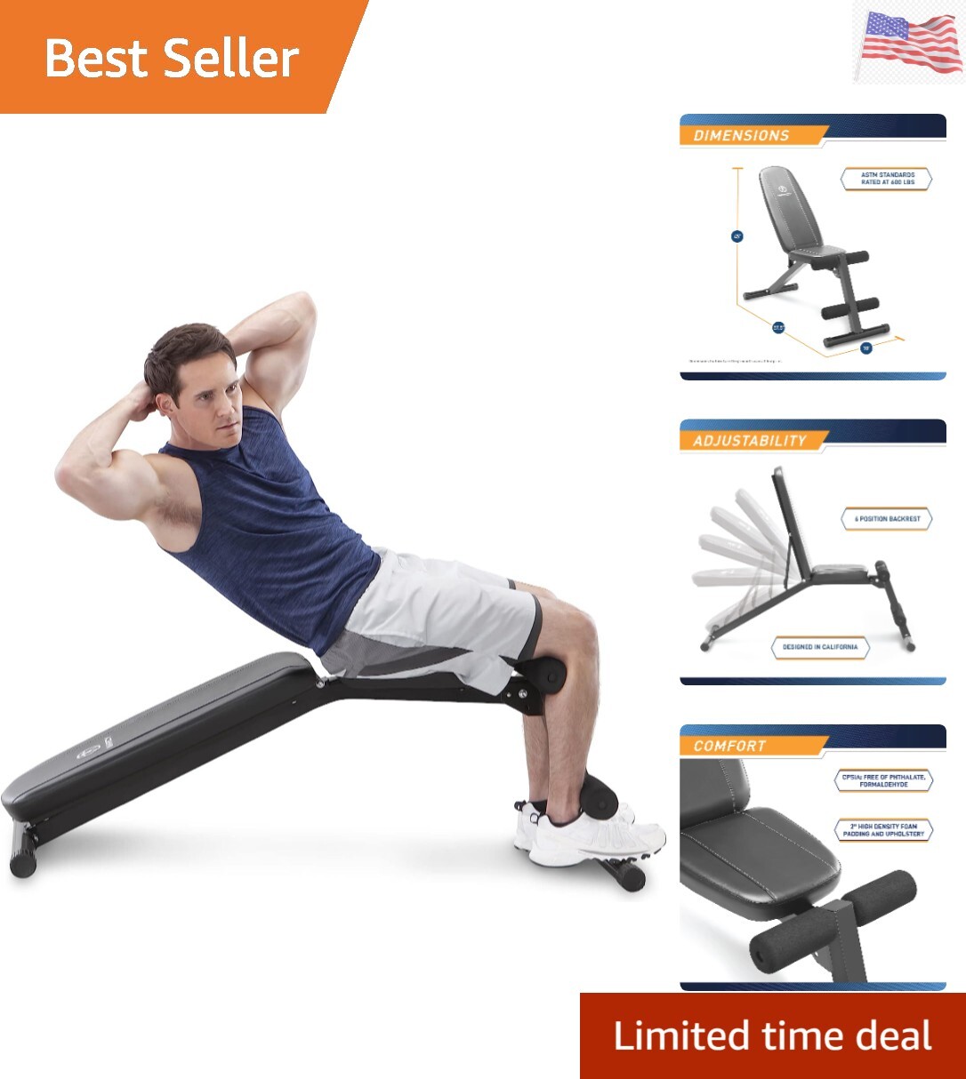 Multi-Position Adjustable Utility Bench for Home Gym Weightl