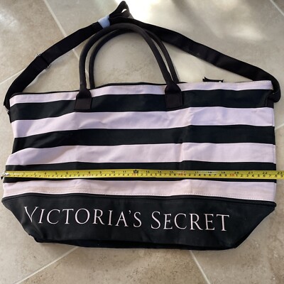 Victoria's Secret Expandable Weekender Tote Bag Pink/Black Stripe