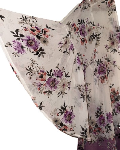 Torrid Purple Floral Kimono Duster Cardigan Size 1/2 Open Semi-Sheer Top - Picture 3 of 5