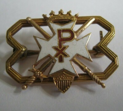14K Yellow Gold w/ Enamel CHI RHO MALTESE CROSS & SWORDS E.M.A. #8 Pin BVF, AES
