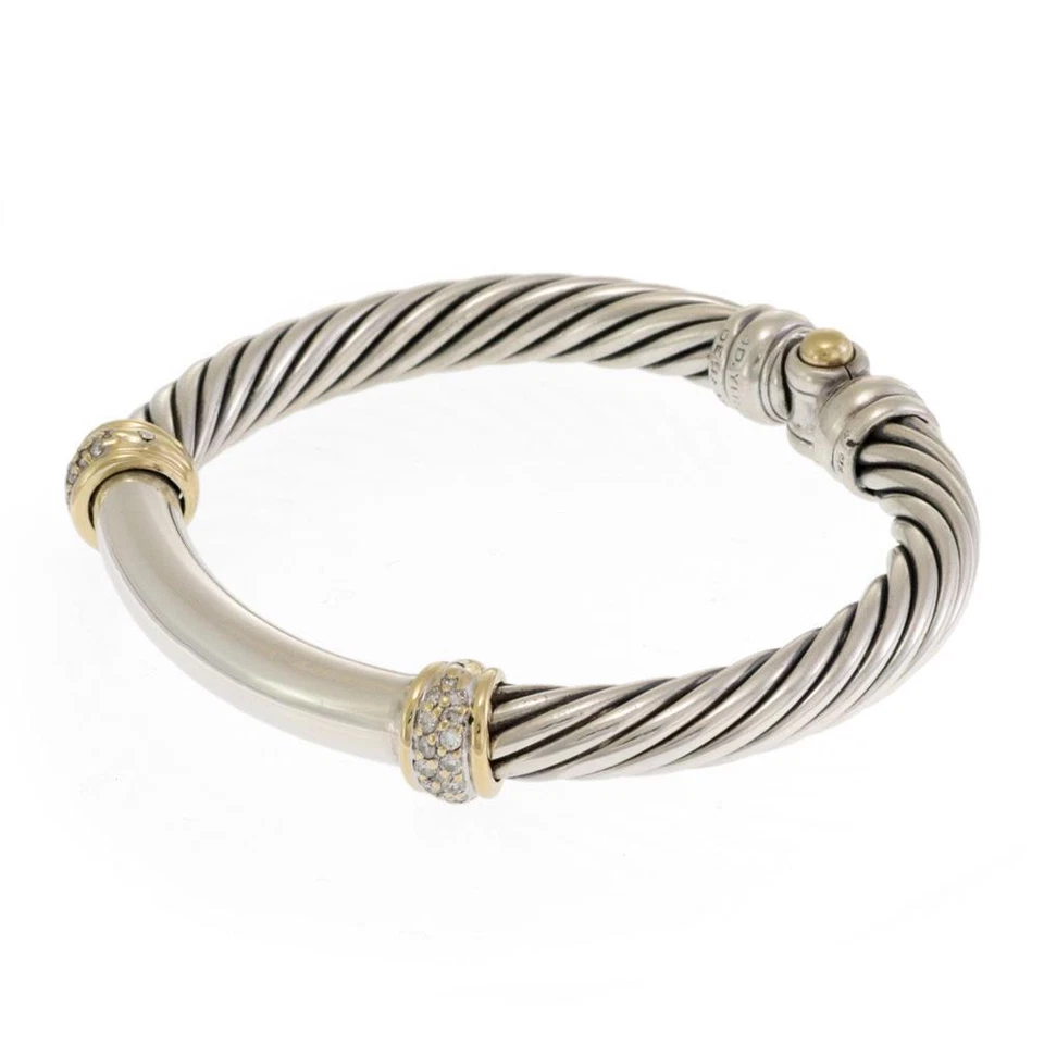 David Yurman Diamond Sterling Yellow Gold 14k Cable Bracelet LIQUIDATION - Image 2 of 4