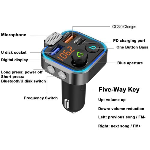 Bluetooth 5.0 Car FM Transmitter MP3 Player Hands free Radio Adapter USB Charger - Picture 6 of 11