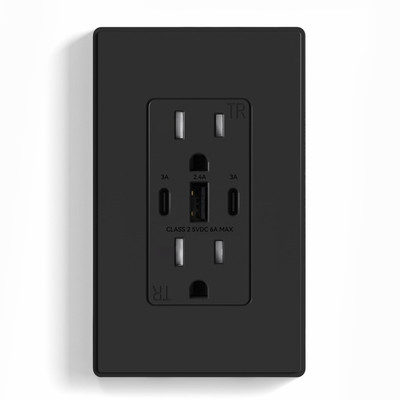 USB Outlets, 30W 6.0 Amp USB C Outlets Receptacles, 3-Port USB Wall Outlet, 15 A