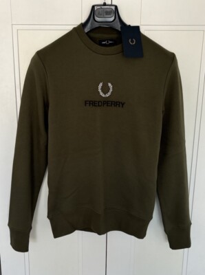 Fred Perry Embroidered Logo Mens Sweatshirt Size S Pit To Pit 19 Inches)