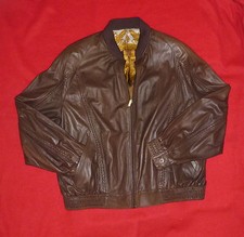 15K ZILLI Napoleon ELY France Brown Leather Silk Bomber Jacket Coat 56 46 X XL 