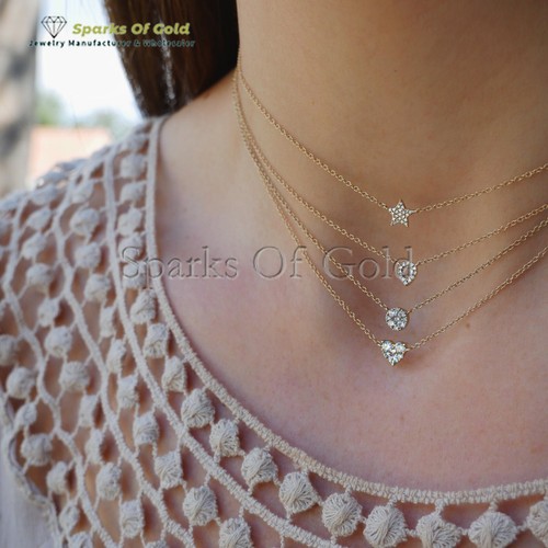 Natural Diamond Star Charm Choker Necklace 14K Yellow Gold Jewelry Gift For Her - Picture 2 of 4