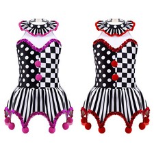 Kids Girls Clown Tutu Dress Halloween Carnival Party Performance Dance Dress