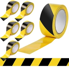 6x 30m Black Yellow Adhesive Safety Tape Warning Hazard Floor Marking 48mm Bulk
