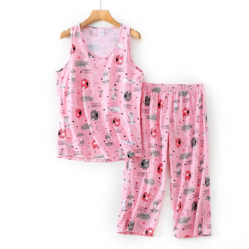 Womens Capri Set Sleepwear Soft Pajamas Sleep Nightshirts Print Cotton Nightwear - Bild 3 von 27