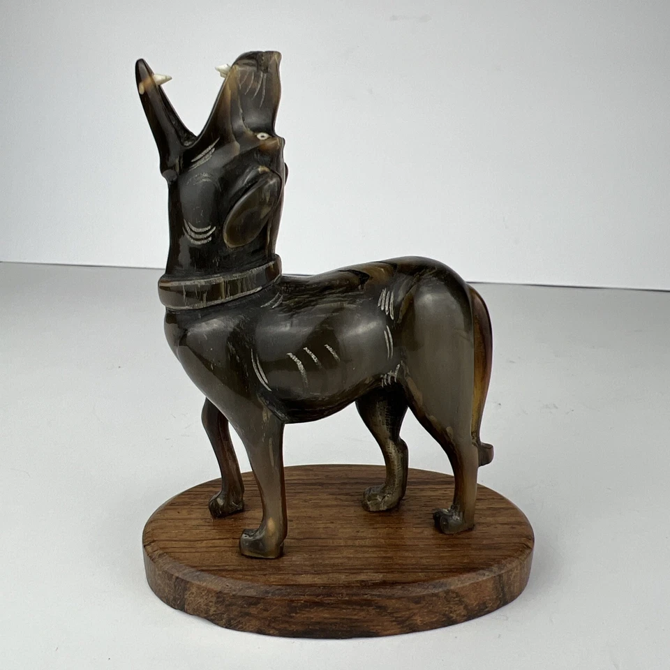 Chinese Hand Carved Resin DOG HOWLING Vintage Sculpture Singed 1960 RARE - Image 2 of 4