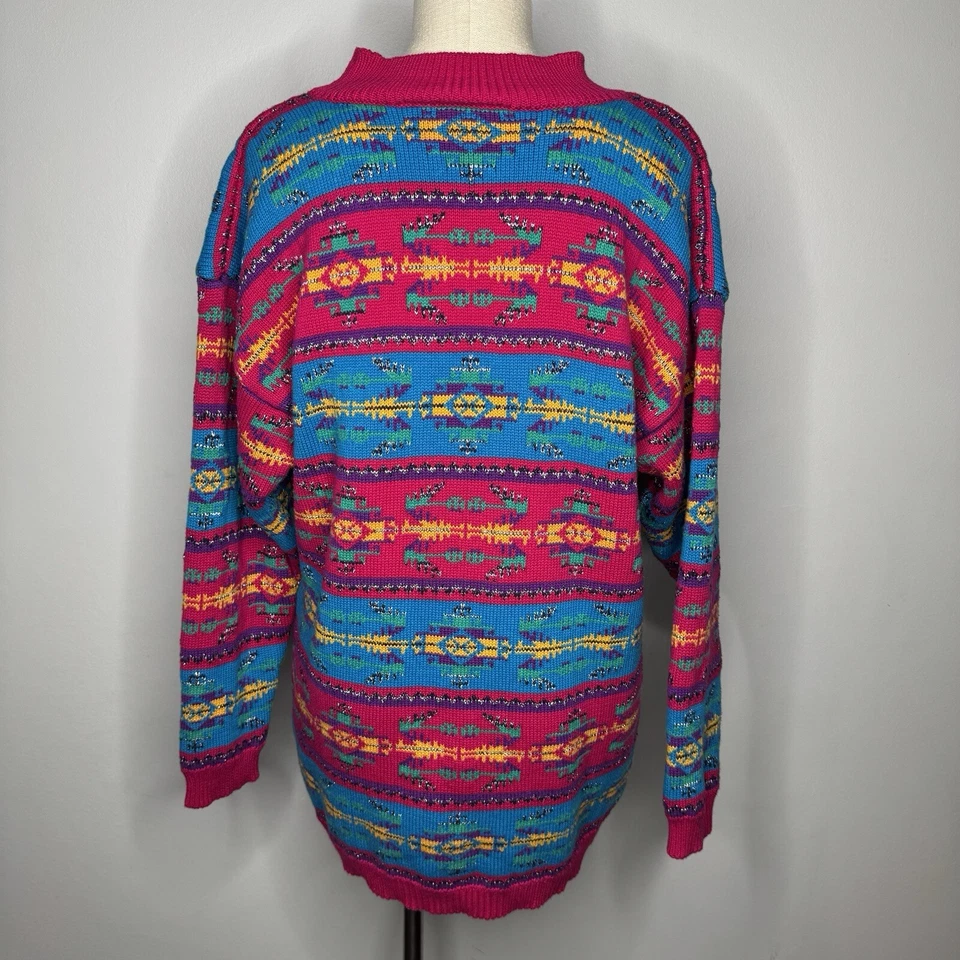 Nordstrom Point of View Vintage Sweater Womens Large Pink Aztec Retroglam 90s - Image 2 of 4