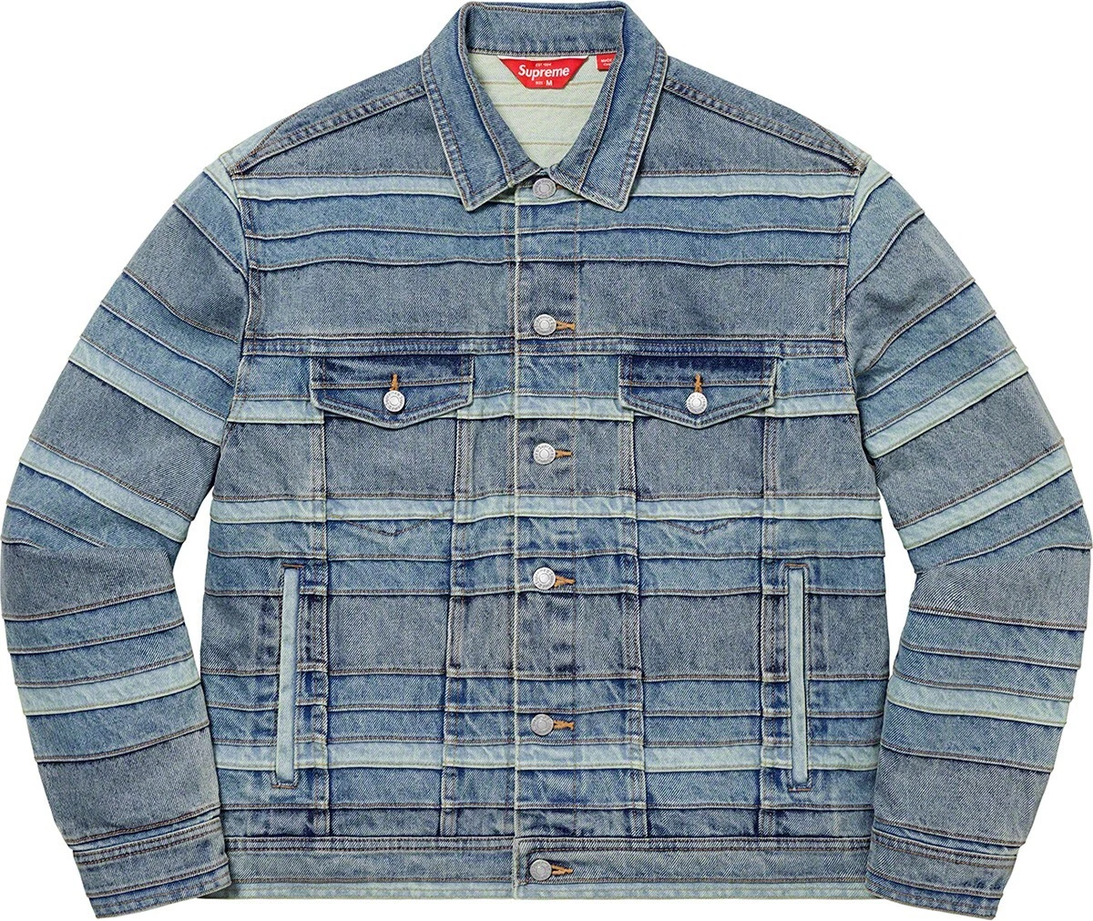2022 Supreme Layered Denim Trucker Jacket Washed Blue Size XL