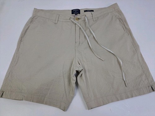 BEN SHERMAN Men’s Beige Regular Fit Texured Stretch Shorts Drawstring 33 #7041