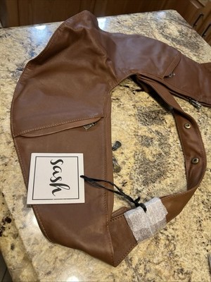 Sash Brown Faux Leather Crossbody Bag Reversible Travel Sling Pockets Adjustable