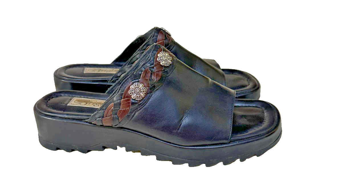 APL Brighton sandali slip on slides donna taglia 9 N nero marrone pelle treccia