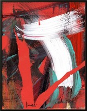 FINELLI Original Abstract 11x14 Painting Acrylic RedTeal  Wall Art COA 11x14 G9N