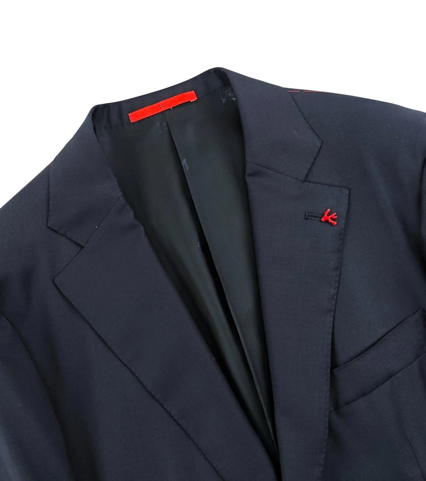 $6500 ISAIA NAPOLI "Aquaspider" Blue Navy Solid Hand-Sewn Suit Wool - Image 4 of 4