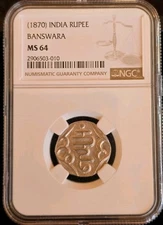1870 India Princely States Banswara Silver Rupee NGC MS64