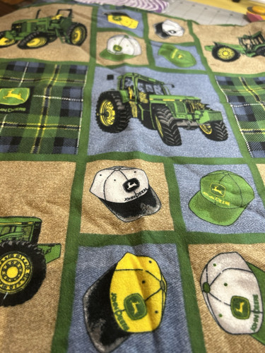 John Deere Cheater Quilt Flannel Fabric Hats & Tractors Patchwork Cotton F57