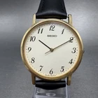 Seiko Watch Men 32mm White Dial Gold Tone Round Vintage 5P31-8000 New Battery