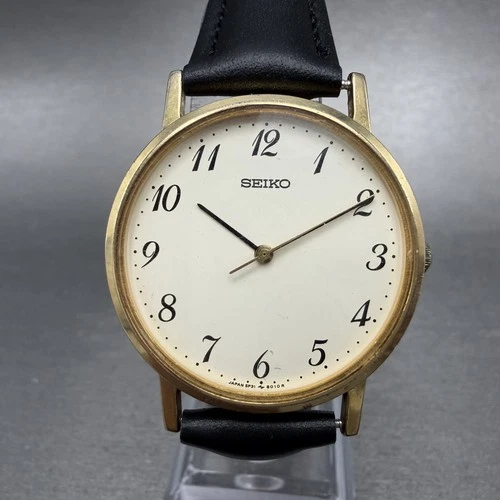 Seiko Watch Men 32mm White Dial Gold Tone Round Vintage 5P31-8000 New Battery