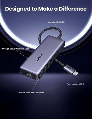 UGREEN USB C to Ethernet Adapter 5Gb, Ethernet Adapter for Laptop, Aluminum - Afbeelding 2 van 7