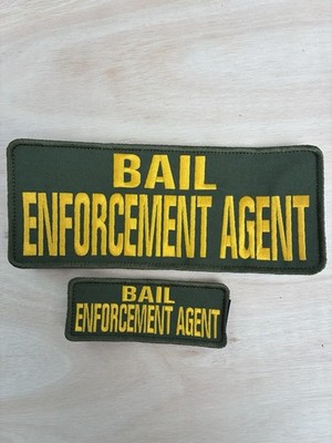 2 BAIL ENFORCEMENT AGENT Patches 4X10 AND 2X5 Vel Hook Backing