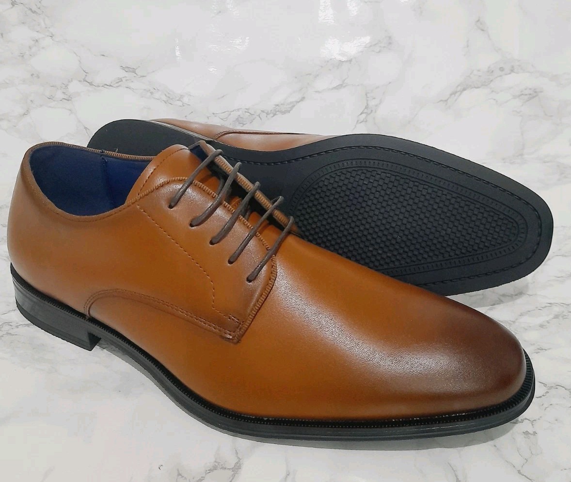 Mens Smart Tan Dress Shoes Formal Lace Up Wedding Party Derby