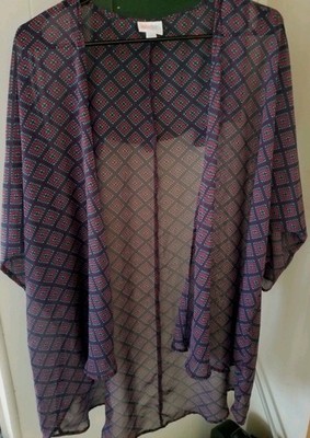 LuLaRoe Kimono Cardigan Womens Large Geometric Print Open Front 3/4 Sleeve Drap