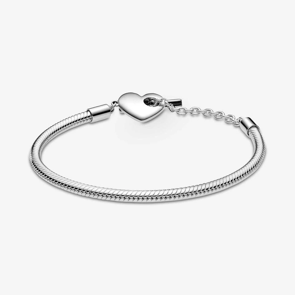 Pandora Heart T-Bar Snake Chain Bracelet Sterling silver 18cm - Image 4 of 4