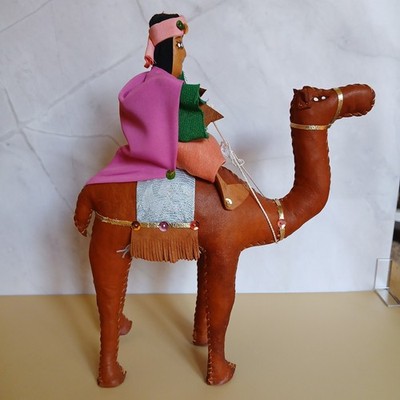 Vintage Leather Camel with Rider Hand Stitched Folk Art Figure 10 Inches High