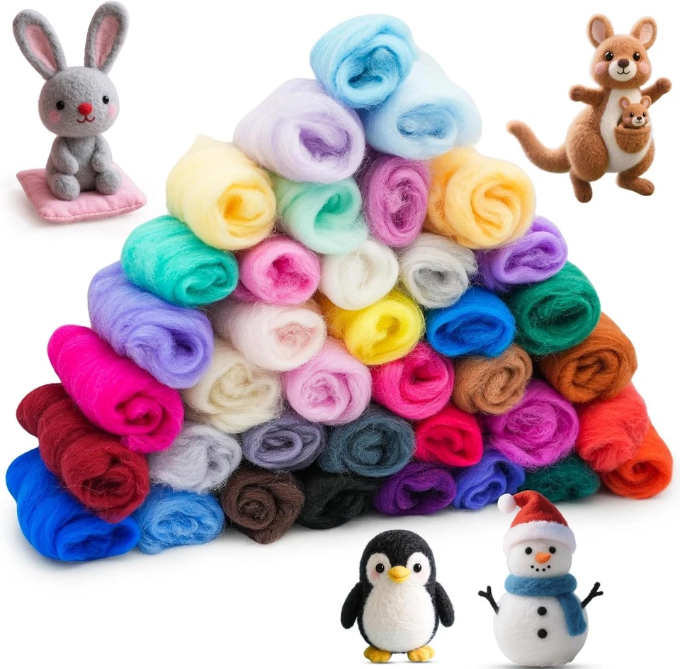 Filzwolle Set 38 Farben für Trockenfilzen Nassfilzen Basteln DIY Kreativprojekte - Bild 3 von 4