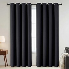 100 Blackout Curtains - Solid Thermal Insulated Thick Fabric Black Blackout
