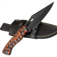 CUSTOM HANDMADE D2 KNIFE WITH MICARTA HANDLE & PREMIMUM LEATHER SHEATH T37