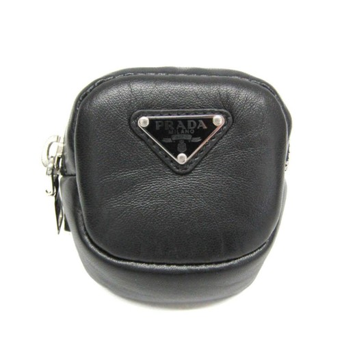 PRADA Belt Pouch 1TT137 Leather Black Unisex #ELB1041