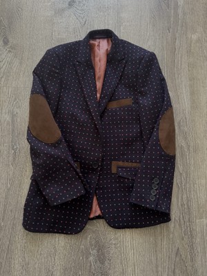 James Morgan Blazer Jacket Boys Size 4 Dotted Navy Blue Lined Elbow Patches Kids