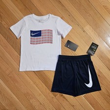 NEW Nike Little Boy USA Patriotic Cotton Tee Dri-fit Short Set 4T/4