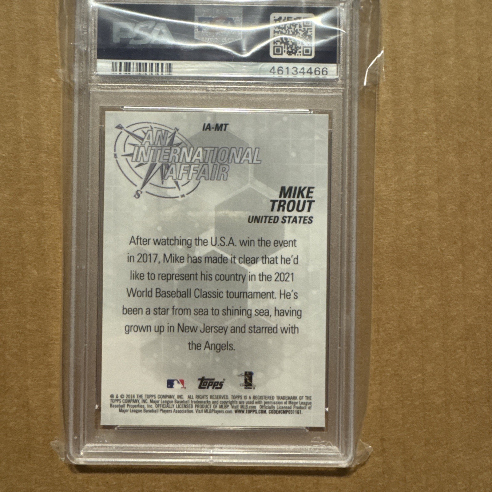 2018 Topps Chrome - Mike Trout - An International Affair - PSA 10 - IA-MT view 2