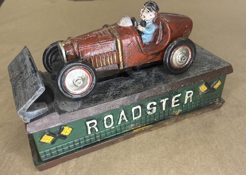 Cast Iron Mechanical Coin Bank Race Car Roadster Works - Picture 5 of 7
