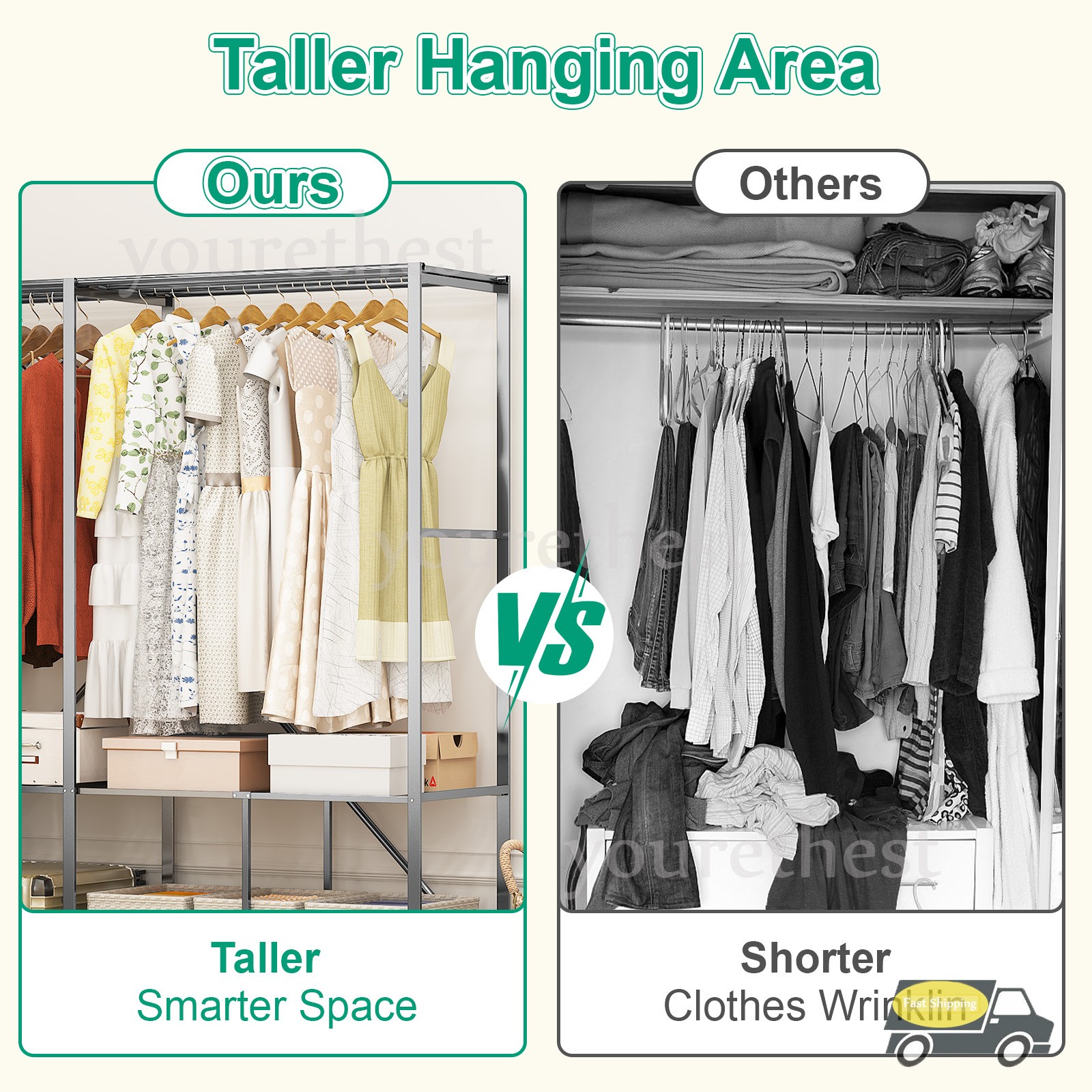 66" Assembled Wardrobe Closet Portable Closet System w/Cover Heavy Duty 3000 Lbs