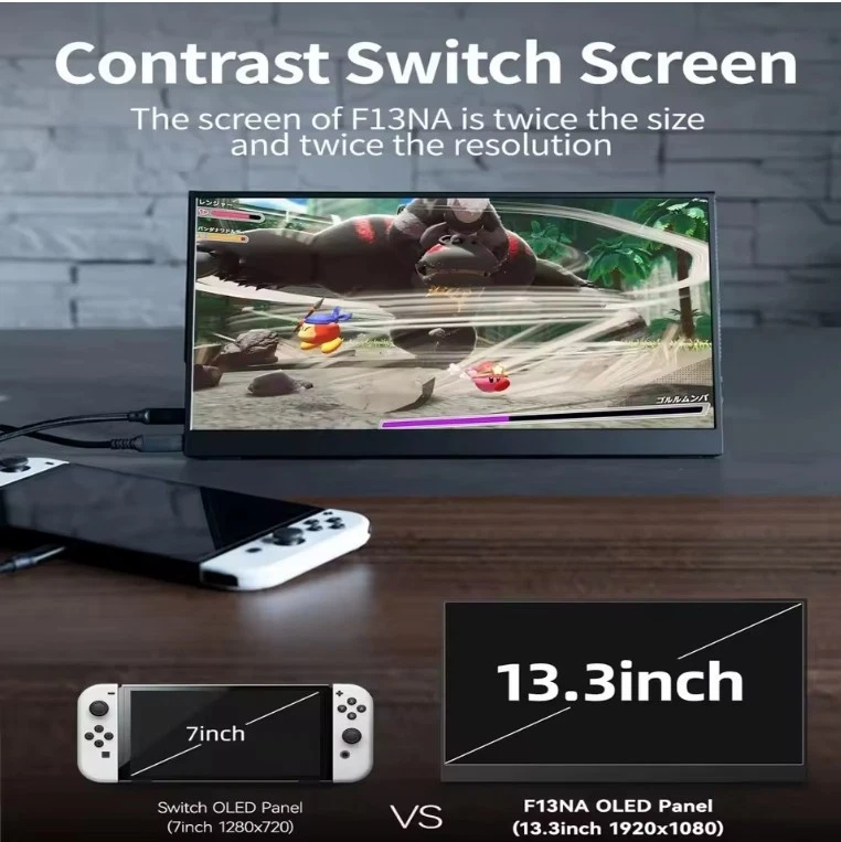 OLED 13.3" FHD Portable Monitor 1ms Response Time HDMI USB-C For Gaming PS5 Xbox - Image 4 of 4